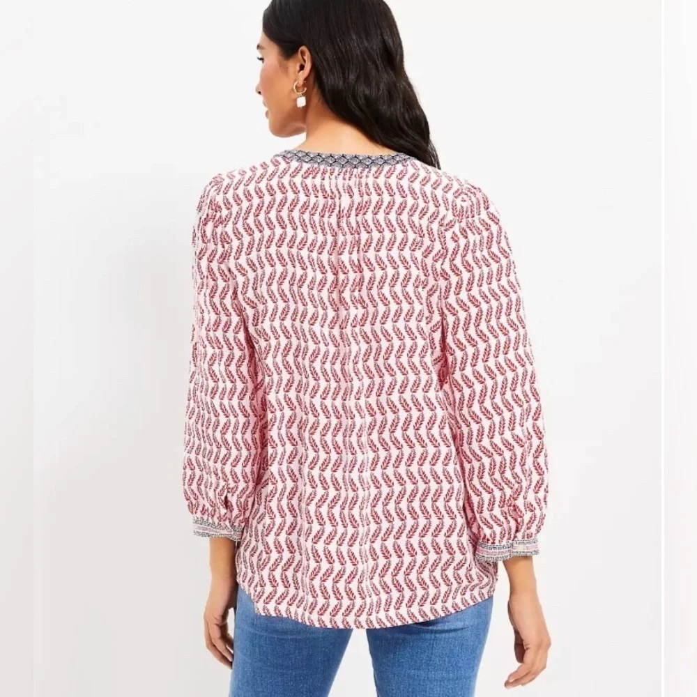 Loft Boho Leaf Bib Blouse Flowy Cottagecore Peasant Feminine Sz S